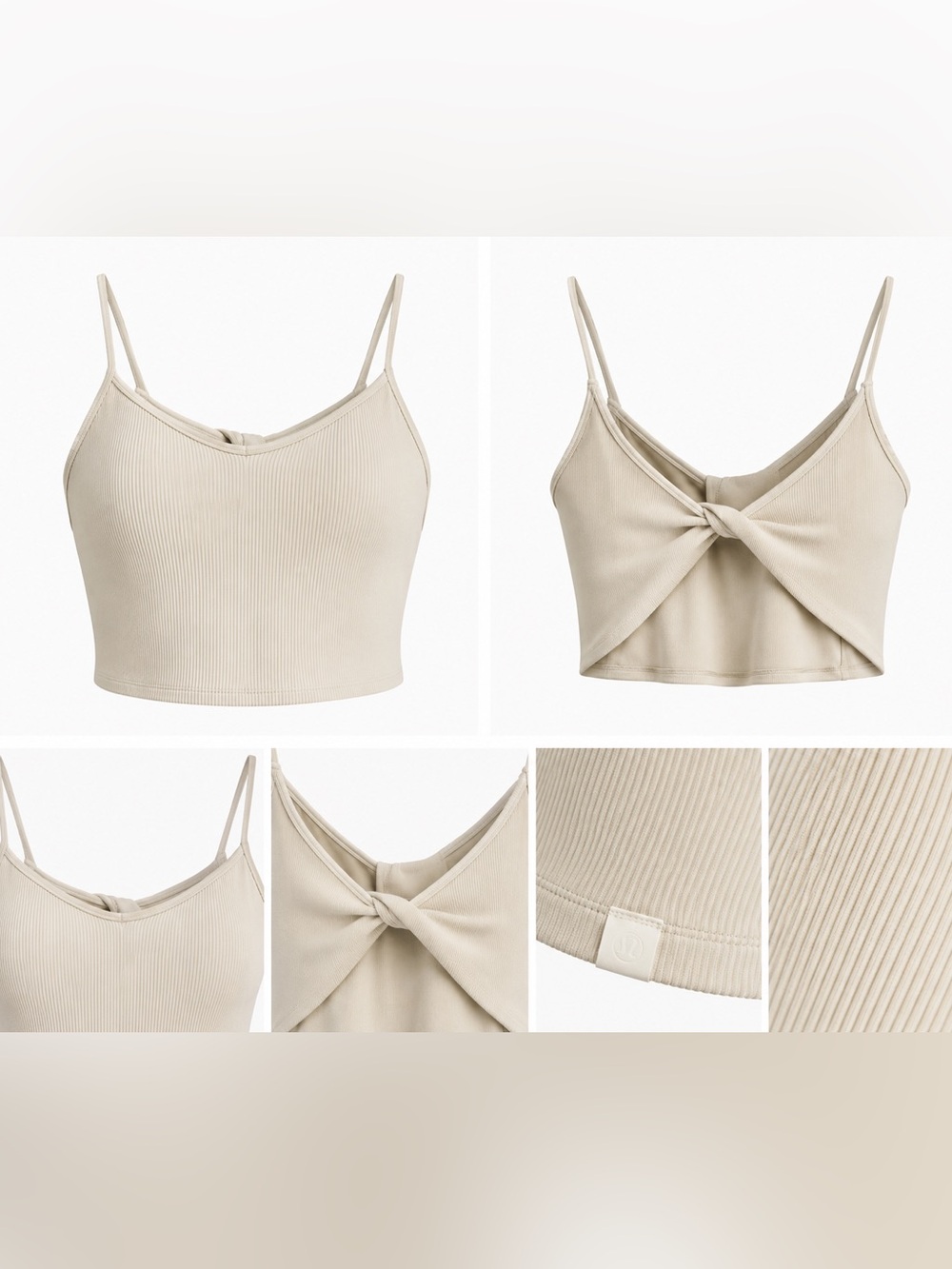 lululemon athletica Cream Ribbed Spaghetti Strap Crop Top